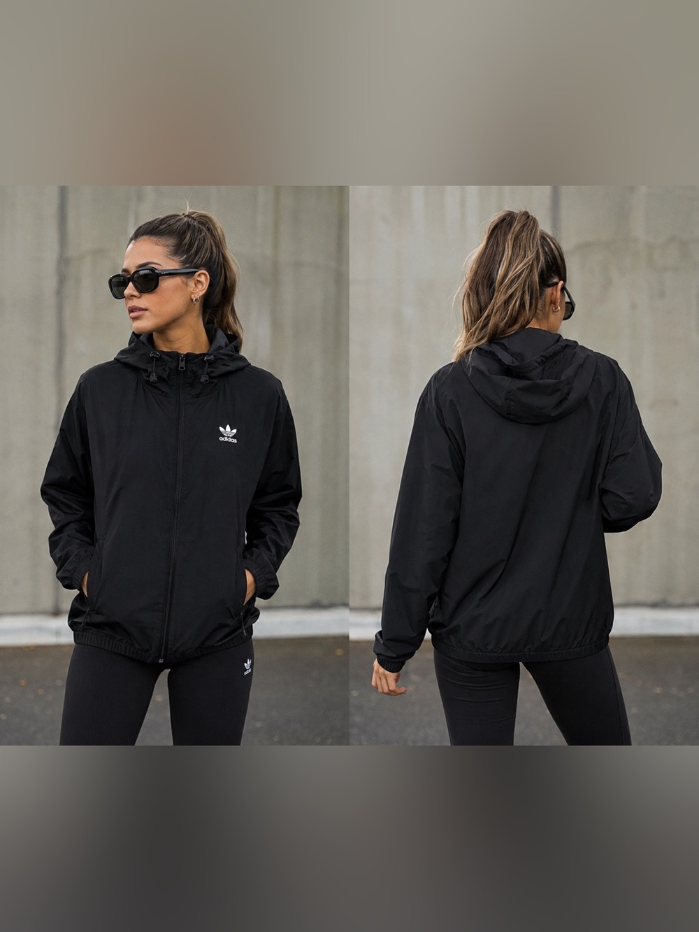 Adidas Originals Trefoil Essentials Black Hooded Windbreaker Jacket XS IA6362